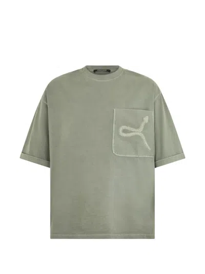 Roberto Cavalli Snake-embroidered T-shirt In Green
