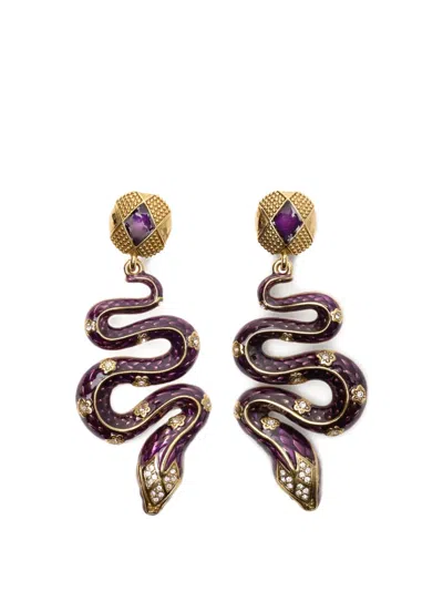 Roberto Cavalli Snake-motif Crystal-embellished Earrings In Gold