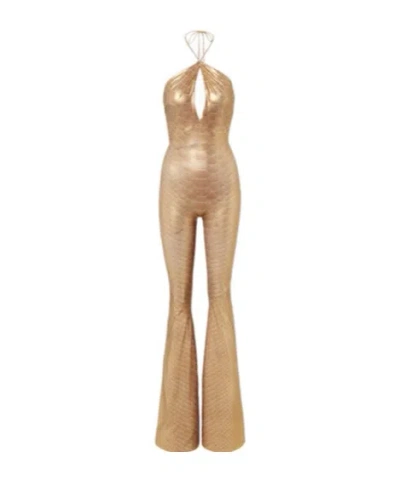 Roberto Cavalli Snake-print Halterneck Jumpsuit In Brown