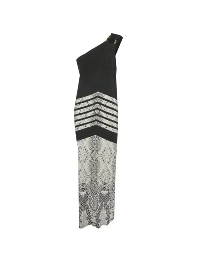 Pre-owned Roberto Cavalli Snake-print One-shoulder Maxi Dress In Neutral