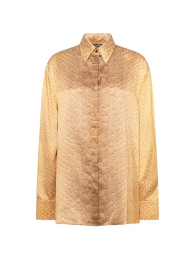 Roberto Cavalli Snake-print Shirt In Brown