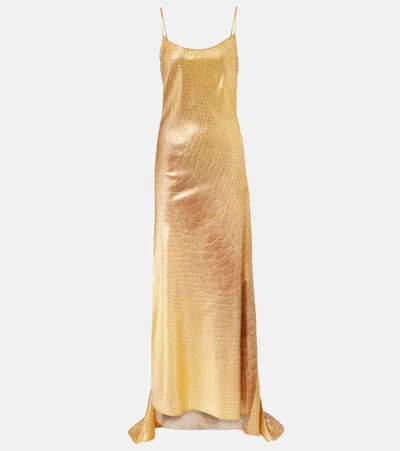 Roberto Cavalli Snake-print Silk Gown In Neutral