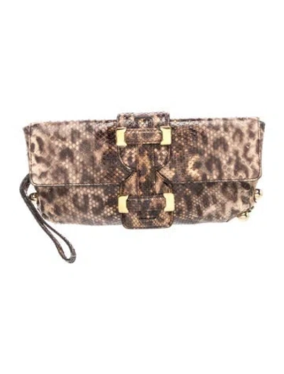 Pre-owned Roberto Cavalli Snakeskin Clutch In Brown