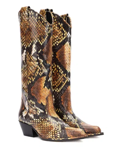 Roberto Cavalli Snakeskin-effect Boots In Brown