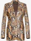 Roberto Cavalli Snakeskin-effect Leather Jacket In Brown