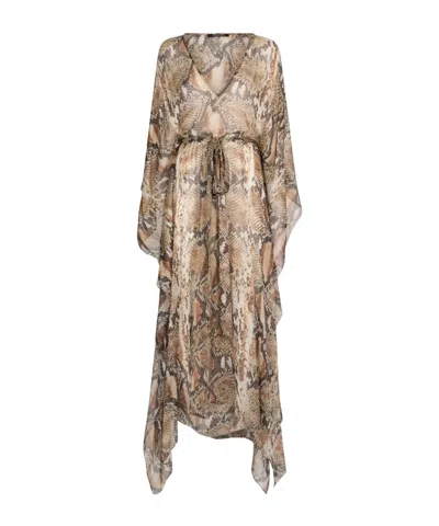 Roberto Cavalli Snakeskin-print Dress In Brown