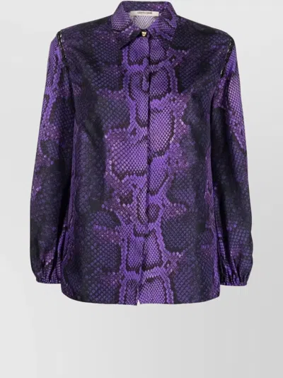 Roberto Cavalli Snakeskin Print Puff Sleeve Top In Purple