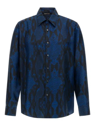 Roberto Cavalli Snakeskin-print Shirt In Blue