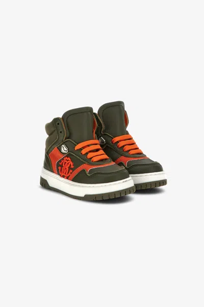 Roberto Cavalli Kids' Sneaker In Dark Green/orange