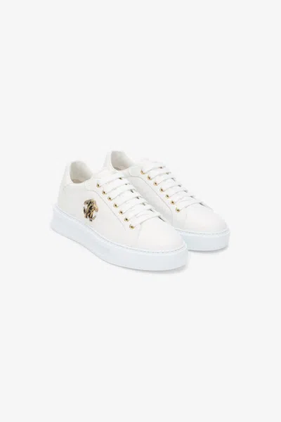 Roberto Cavalli Sneaker With Mirror Snake Monogram In White