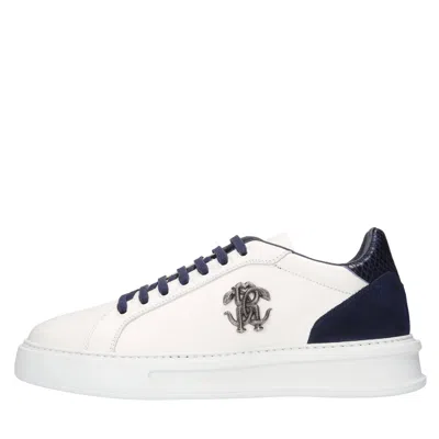 Roberto Cavalli Man Sneakers White Size 9.5 Leather In Multi
