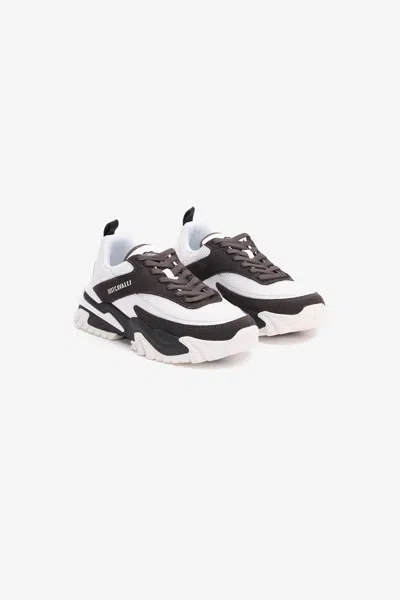 Roberto Cavalli Trainers With Inserts And Logo In Black/white