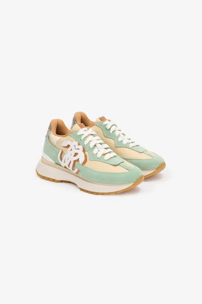 Roberto Cavalli Sneakers With Contrasting Back And Mirror Snake Monogram In Light Green