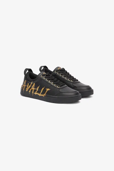 Roberto Cavalli Sneakers With Golden Graffiti Logo In Black