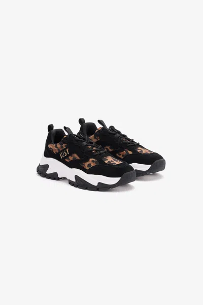 Roberto Cavalli Sneakers With Jaguar Skin Inserts In Black