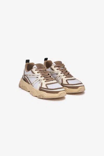 Roberto Cavalli Sneakers With Logo Inserts In White/brown