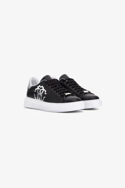 Roberto Cavalli Sneakers With Monogram Mirror Snake In Black