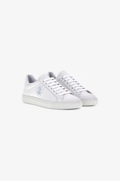 Roberto Cavalli Sneakers With Monogram Rc In White/silver