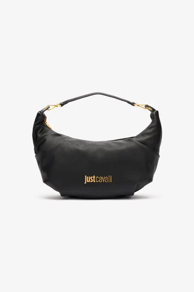 Roberto Cavalli Soft Hobo Bag With Logo In Black