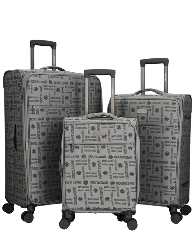 Roberto Cavalli Softside Jacquard Collection 3pc Expandable Luggage Set In Grey