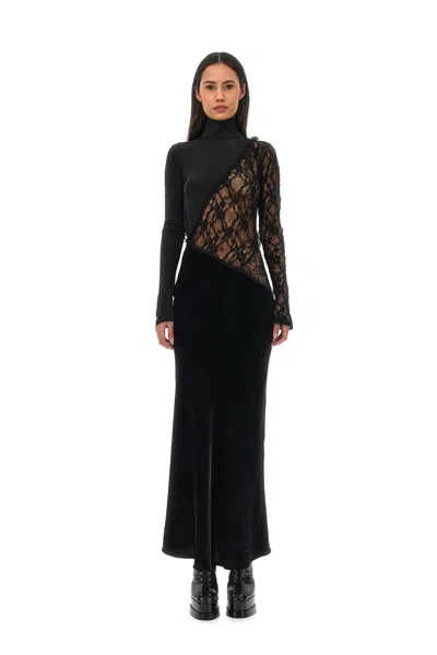 Roberto Cavalli Solid Fluid Velvet Dress In Multi