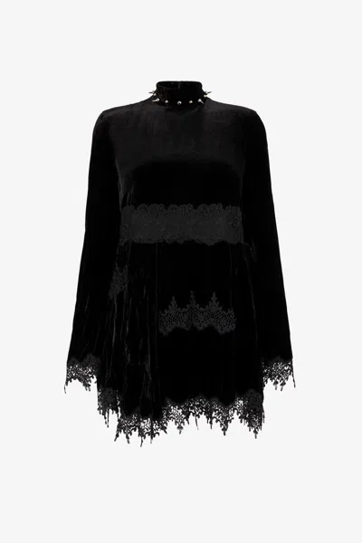 Roberto Cavalli Spike-embellished Velvet Mini Dress In Black