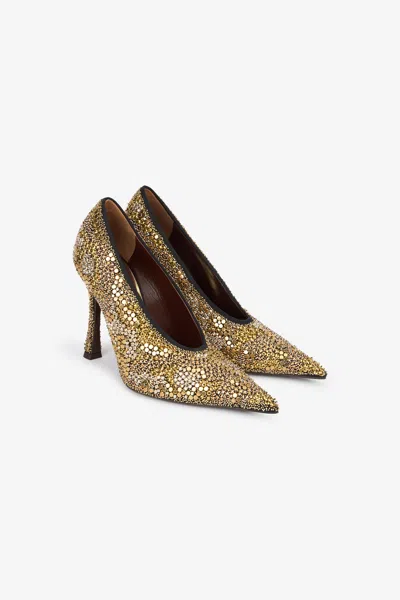 ROBERTO CAVALLI SPITZ ZULAUFENDE PUMPS IN GOLD