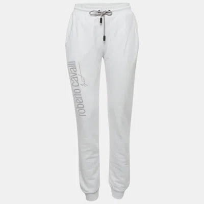 Roberto Cavalli Sport White Logo Print Cotton Joggers