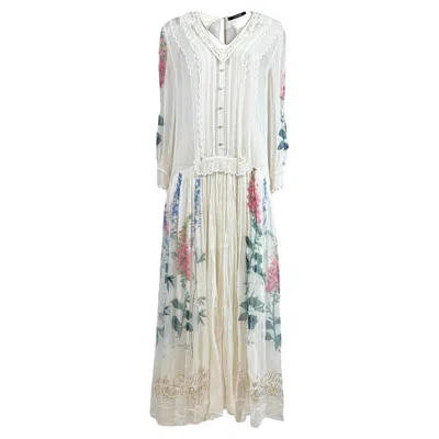 Pre-owned Roberto Cavalli Spring 2009 Look 31 Maxi Chiffon Dress Printed Floral In Gray