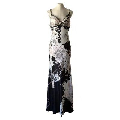 Pre-owned Roberto Cavalli Spring Summer 2006 Flower And Butterfly Print Silk Lace Gown In Black
