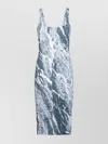 Roberto Cavalli Square Neckline Midi Length Dress With Ruched Detailing