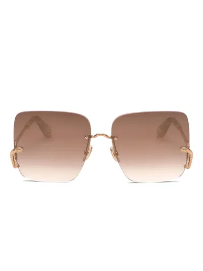 Roberto Cavalli Square Snake Sunglasses In Brown
