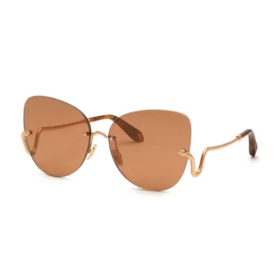 Roberto Cavalli Src0620300 Butterfly Rimless Sunglasses In Brown