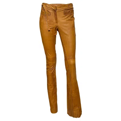 Pre-owned Roberto Cavalli S/s 2003 Leather Tattoo Flare Pants In Brown