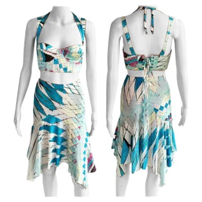 Pre-owned Roberto Cavalli S/s 2004 Bustier Bra Crop Top & Mini Skirt Ensemble 2 Piece Set In Gray