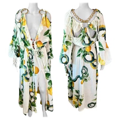 Pre-owned Roberto Cavalli S/s 2005 Runway Chain Cutout Plunging Neckline Maxi Dress In Sand