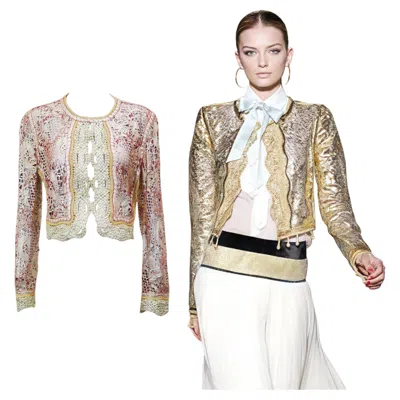 Pre-owned Roberto Cavalli S/s 2007 Golden Pink Champange Laser Cut Jacket