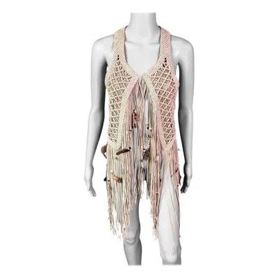 Pre-owned Roberto Cavalli S/s 2011 Leather Feather Embellished Fringed Top Vest Jacket In Gray