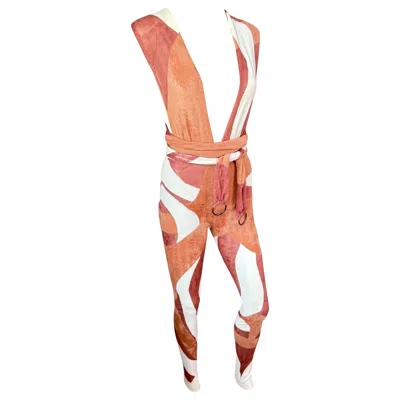 Pre-owned Roberto Cavalli S/s 2016 Runway Plunging Open Back Chenille Playsuit Jumpsuit In Orange