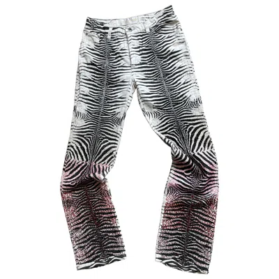Pre-owned Roberto Cavalli Ss2000 Runway Embroidered Zebra Denim Pants In Black