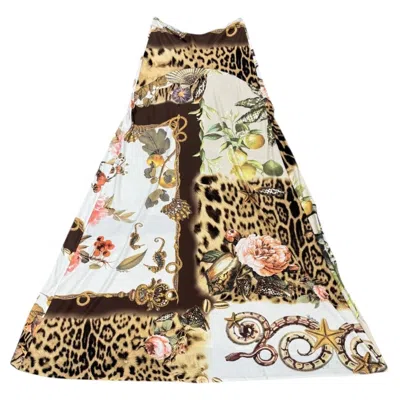 Pre-owned Roberto Cavalli S/s2005  Runway Floral Maxi Silk Skirt In Sand