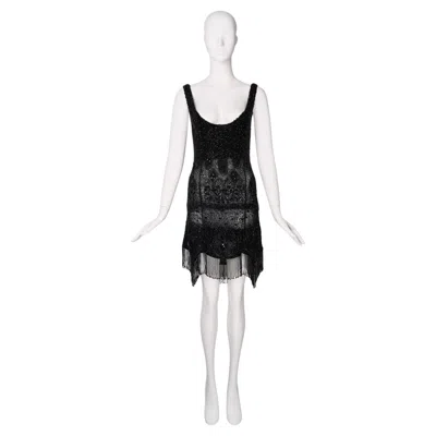 Pre-owned Roberto Cavalli Ss2007 Black Artisanal Embroidered Beaded Fringe Dress It40