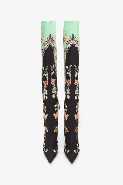 Roberto Cavalli Stiefel Aus Seide Mit Kimono Print In Multi