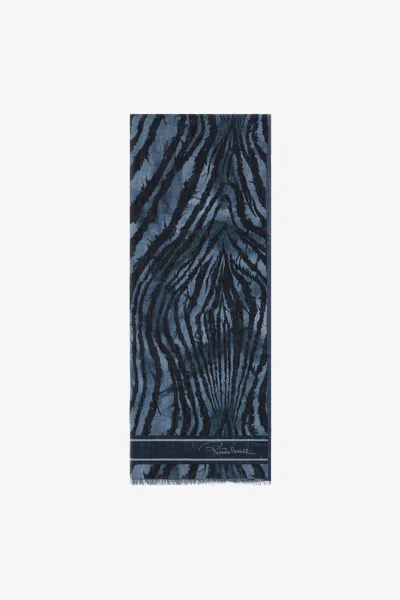 Roberto Cavalli Stole With Freedom Print In Blue