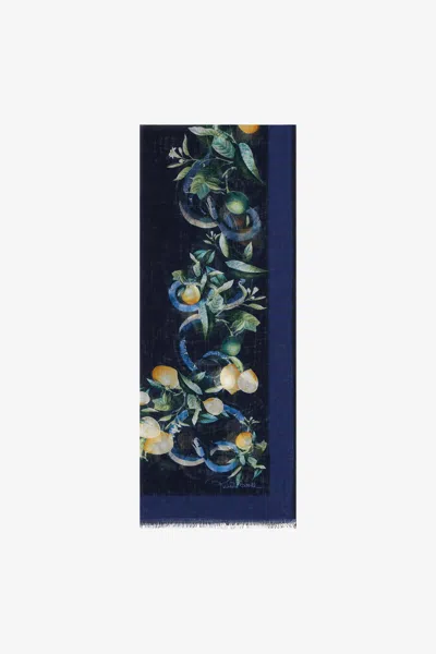 Roberto Cavalli Stole With Lemon Print In Dark Blue
