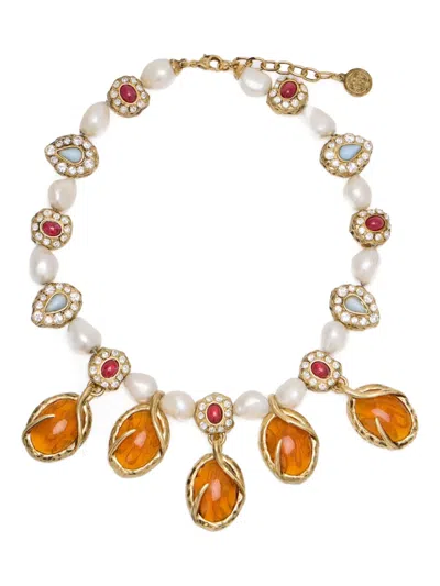 Roberto Cavalli Stone-embellished Necklace In Gold