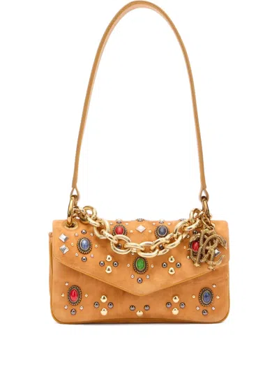 Roberto Cavalli Stone-embellished Shoulder Bag In Neutral