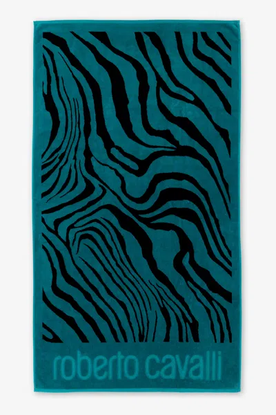Roberto Cavalli Zebra 2000 Print Beach Towel In Blue