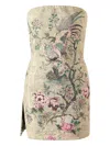 Roberto Cavalli Strapless Floral-embroidered Mini Dress In Neutral