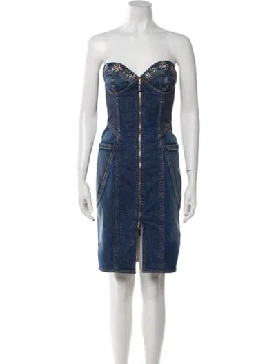 Pre-owned Roberto Cavalli Strapless Mini Dress W/ Tags In Blue
